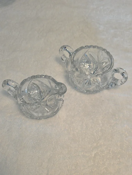 Cut Crystal Sugar and Creamer Set - Clear