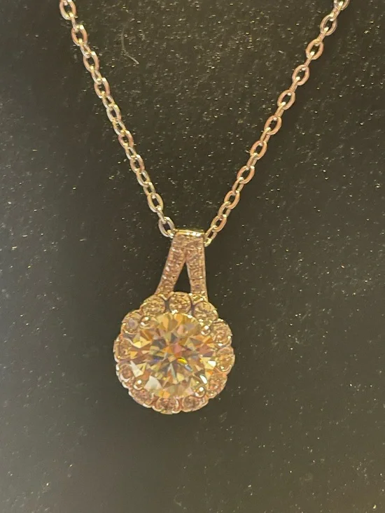 Mojssanite Halo Pendant Necklace 2CTW White Gold Plated