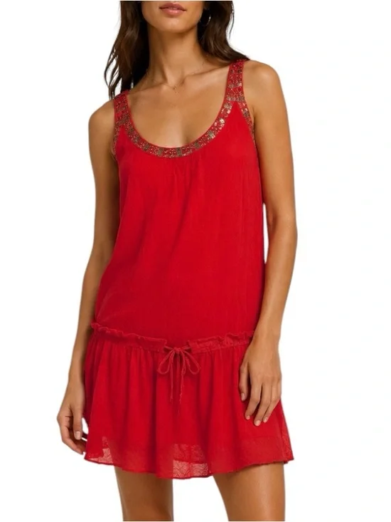FREE PEOPLE: Red Drop Waist Sequin & Beaded Sleeveless Dress -Size 8