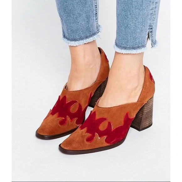 Free People Alamo Western Ankle Boots Flame Embroidery‎ Suede EU 41 US 10