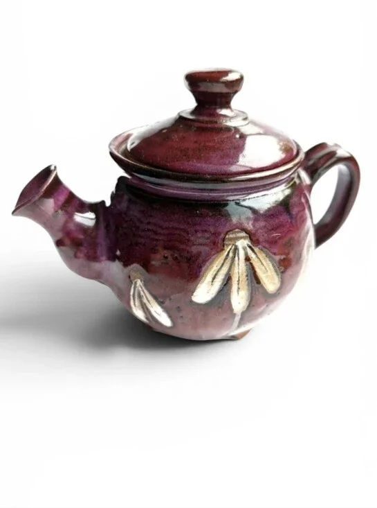 VINTAGE Glazed Ceramic Artisan Teapot Pottery Bohemian Kitchen Decor