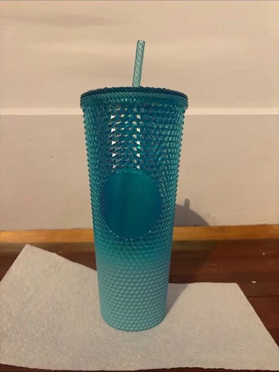 Starbucks Teal to Aqua Ombre Studded Tumbler with Straw