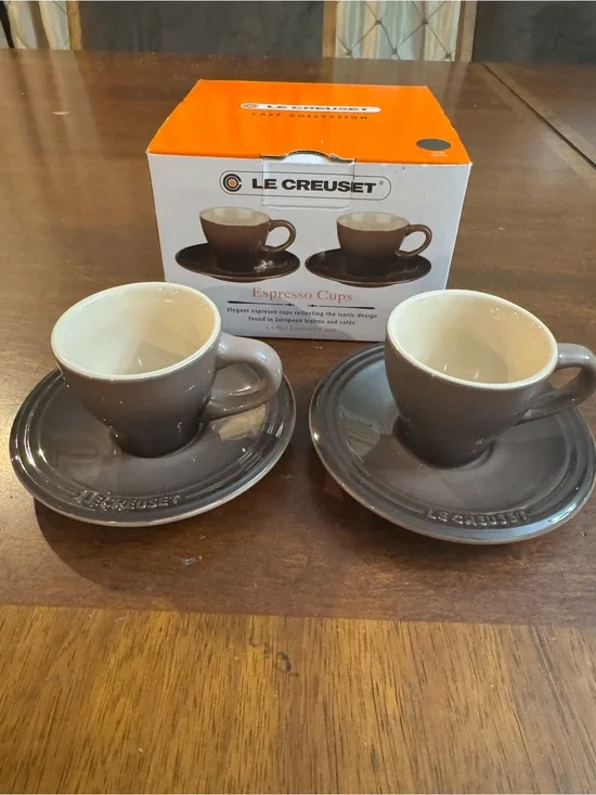 Le Creuset NEW Espresso Cup Set w/ Saucers Black/Brown exclusive Café Collection