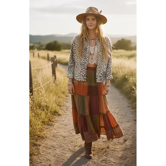 Free People🤑Calico Boho🖤Flannel Shirt Oversized Snow Leopard XS Fit‎ (m) $148