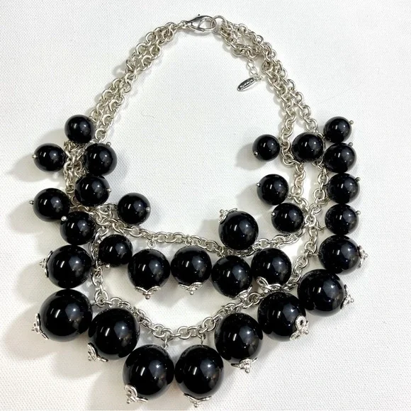 Talbots Black Large Beaded Chunky Statement Necklace