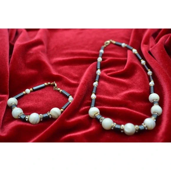 Vintage Trifari Style costume jewelry necklace and bracelet set
