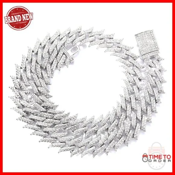 18mm Wide Thorn Cuban Link Chain Necklace, 14K Gold Over S925, Italian 5A