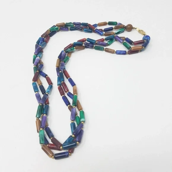 Vintage multi strand necklace colorful‎ plastic beads