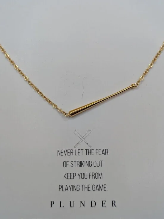 Baseball Bat Goldtone Pendant Necklace by Plunder - Athlete Sports