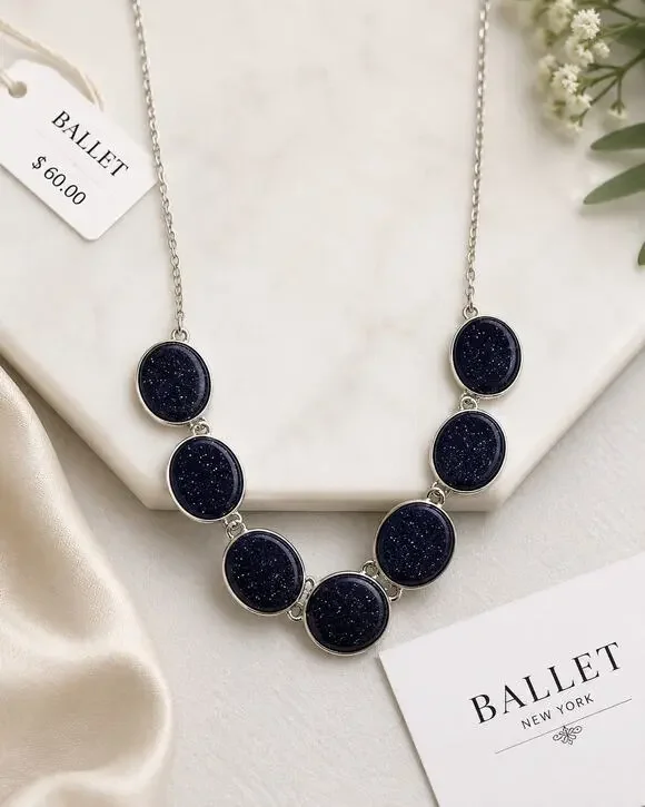 Ballet Silver Tone Blue Goldstone Statement Necklace | Celestial Sparkle | NWT