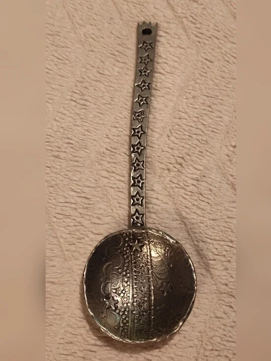 Tin Woodsman Stamped Star-Detail Metal Spoon in Antique Silver Tone