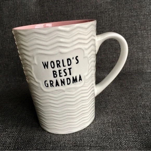 “World’s Best Grandma” Coffee Mug, White, Pink, Black, 16 oz