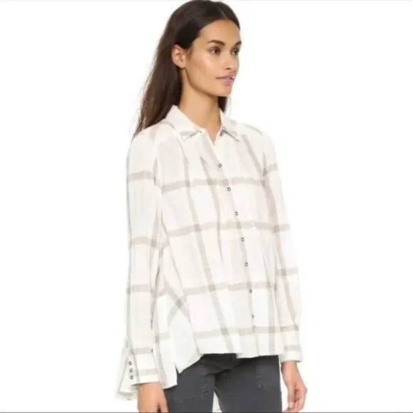 FREE PEOPLE | Peppy in Plaid Ivory Combo Button Down Long Sleeve Top Women’s S