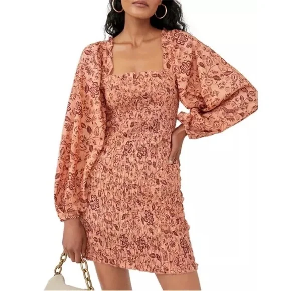 Free People | Smock It To Me Puff Sleeve Smocked Body Mini Dress Size XS NWT