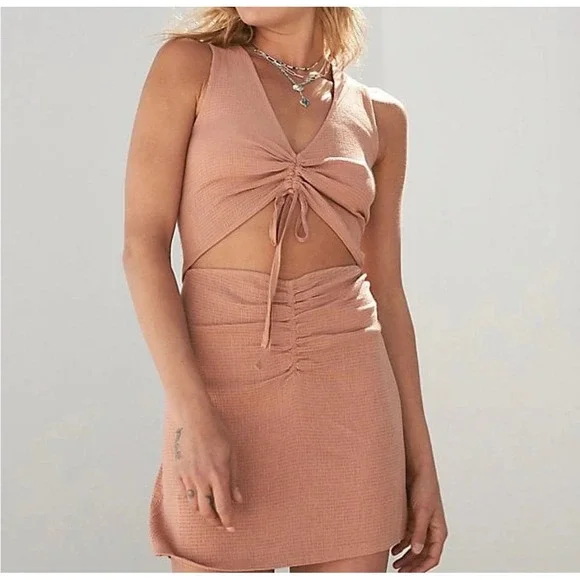 Free People Sleeveless Cutout Mini Dress Terracotta Gauze Cinch Boho Large?