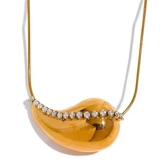 Gold Teardrop Pendant Necklace – PVD Real Gold Plated, Stainless Steel