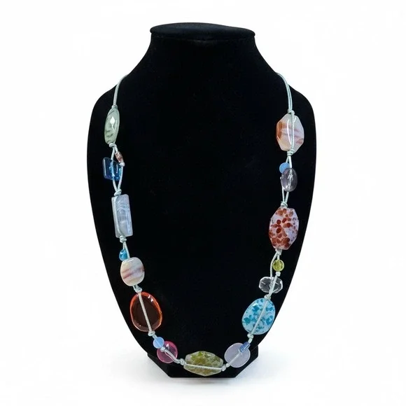 Boho Beaded Necklace Women‎ Multicolored Gemstone Statement Pendant