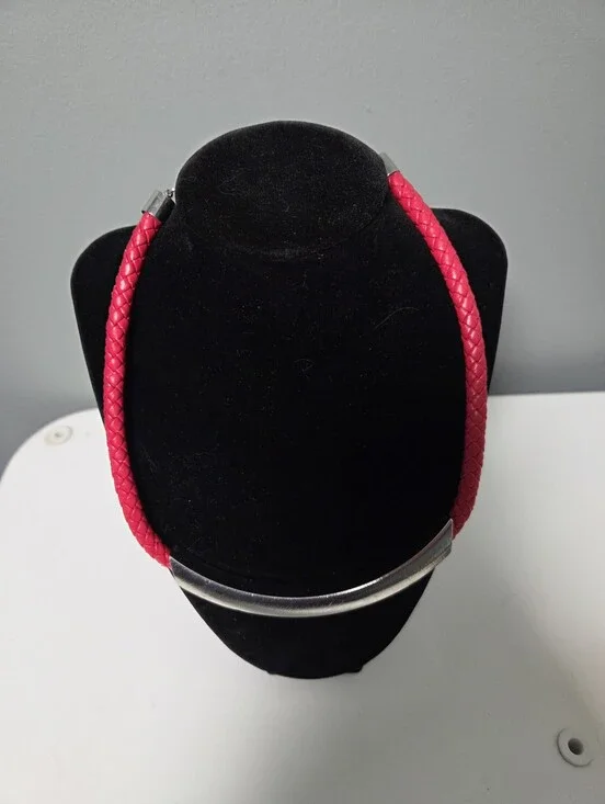 NWT Red Braided Necklace with Silver- Toned Bar
