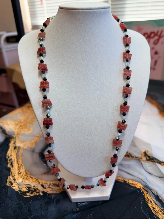 Vintage butterfly beaded necklace