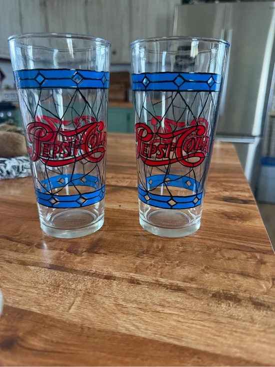 Pepsi-Cola Vintage Logo Glass Tumblers with Blue & Red Detail