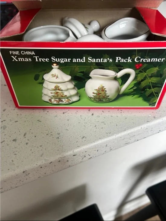 Bundle -  Sugar and  Creamer Set and Candles Set - White Christmas Tree Design