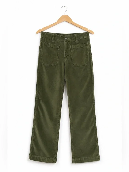 Free People High Time Velvet Crop Pants Olive Green Boho Chic Size 6
