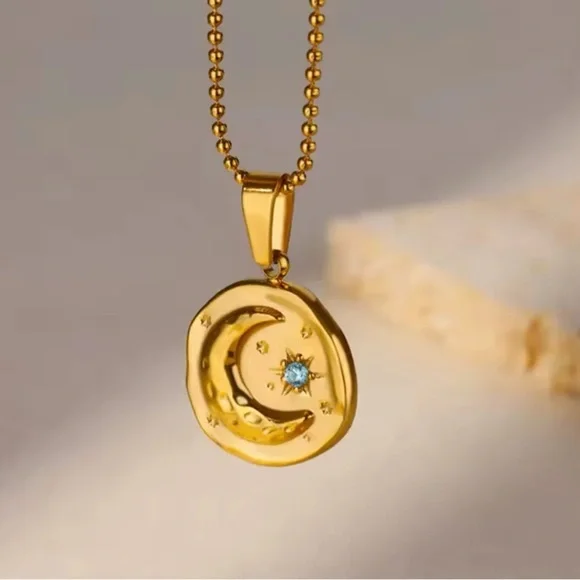 Gold MoonStar Pendant Necklace 18K Gold plated Solid Stainless Steel Waterproof