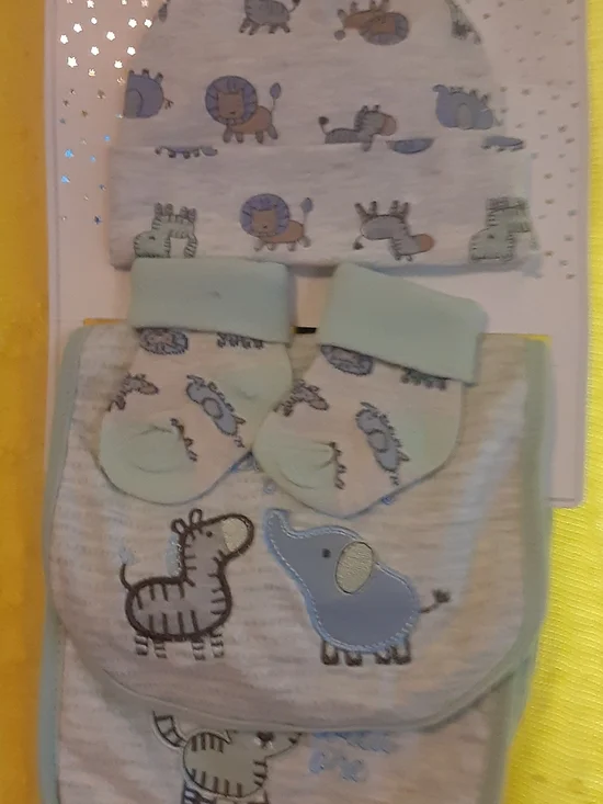 Carter's Baby Animal Hat, Mittens & Bibs Set - Blue & Mint