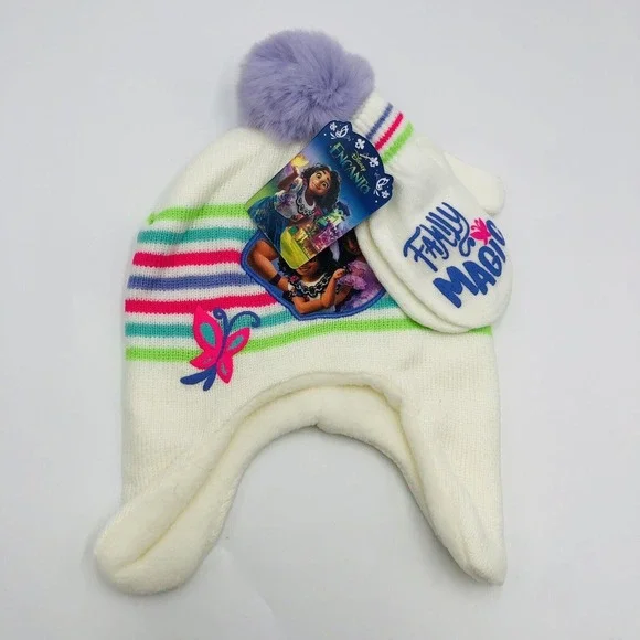 Disney Encanto Girls Winter‎ Hat and Mittens Set Mirabel Luisa Isabela White NWT
