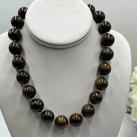 Silpada Bronzite Brown Beaded Retired Sterling Silver Model N1382 Necklace‎