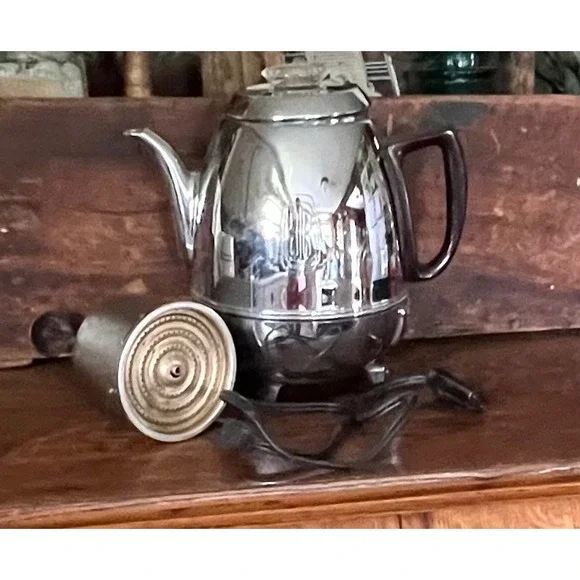 VTG General Electric Stainless Coffee Percolator Electric Pot Brew Basket Cord