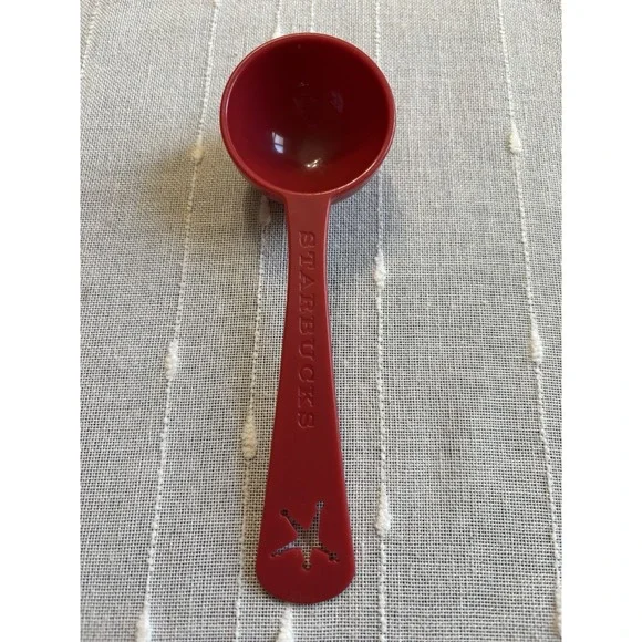 HTF Red Plastic Starbucks Christmas Coffee Scoop Spoon Measures 2 Tablespoons