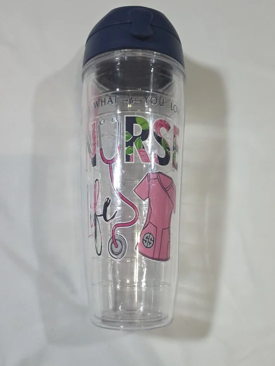 Simply Southern Clear Tumbler with Navy Lid and Pink Logo