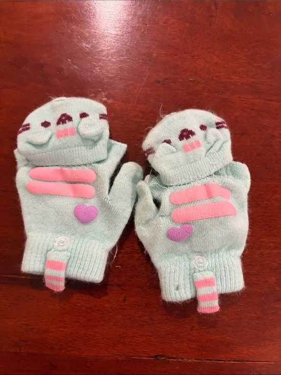 Children's Pusheen Flip-Top Mittens with Pink & Purple Accents