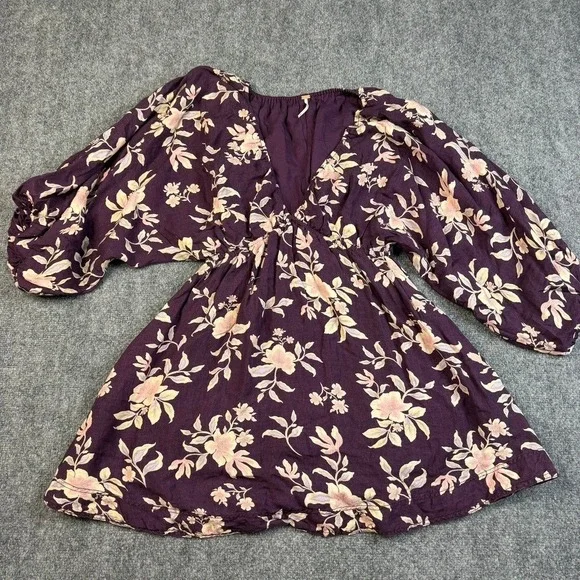 Free People Portia Floral Mini Dress Womens Small Purple Linen Boho Cottagecore