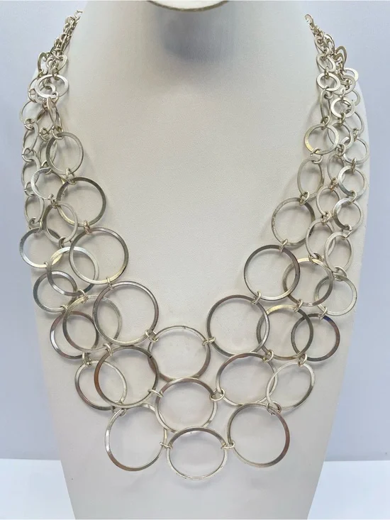 Laila Rowe Silver Tone Layered Chain Link Bib Statement Necklace Boho Bold