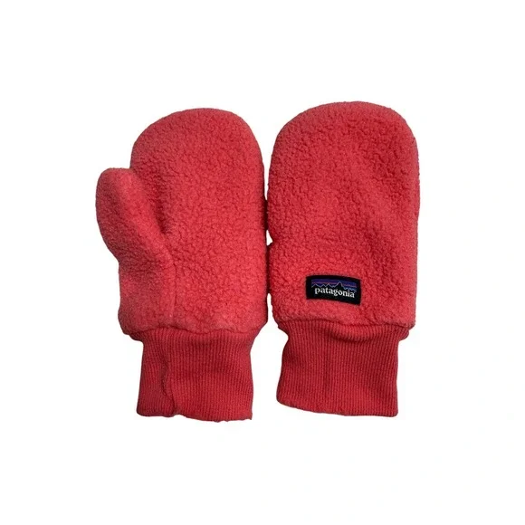 Patagonia Mittens  Coral Pink Fleece Synchilla 12-24M GUC Winter Snow Play