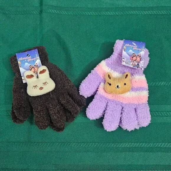 2/$15 2 Pairs Cozy Kids Mittens - Brown and Purple