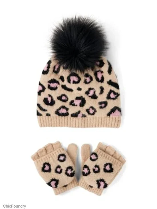 Girls Winter Hat and Mittens Cold Weather Set - Acrylic Knit