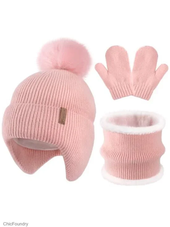 Kids Winter Hat Gloves Scarf Set Fleece Lined Toddler Beanie Mittens Neck