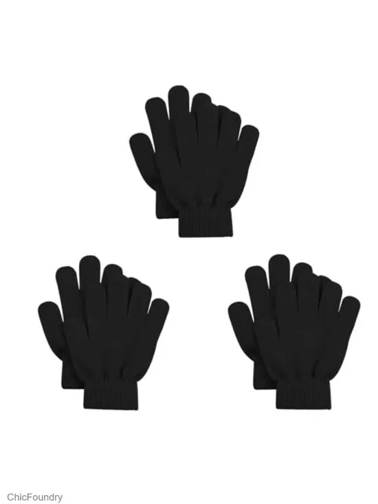 3-Pack Kids Magic Gloves Winter Knit Stretchy Gloves for School Outdoor Sports