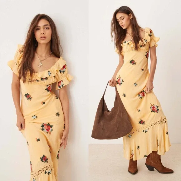 NWT‎ Free People Bali Santa Cruz Ruffle Dress Maxi - Size Medium