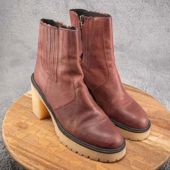 Free People James Wine‎ Leather Heeled Chelsea Boots Size 40 EU 9.5 US