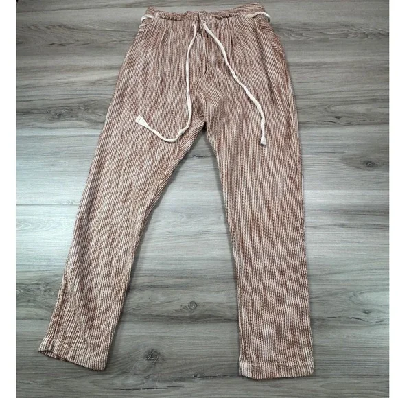 Free People Light At Sunrise‎ Pants High Rise Brown Striped Boho Lounge Size 4