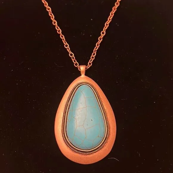 NWT Boho Turquoise Blue & Copper Necklace on 34 inch chain.