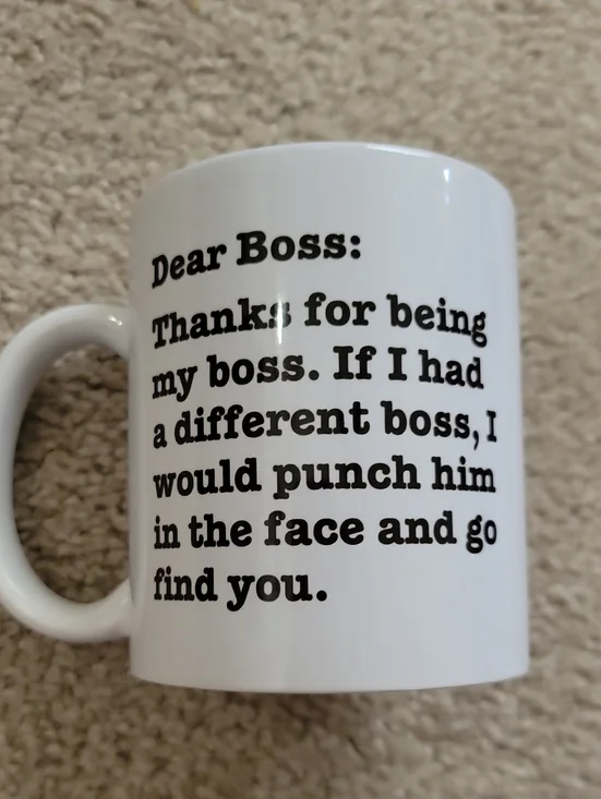 White Ceramic Mug with Black Text 