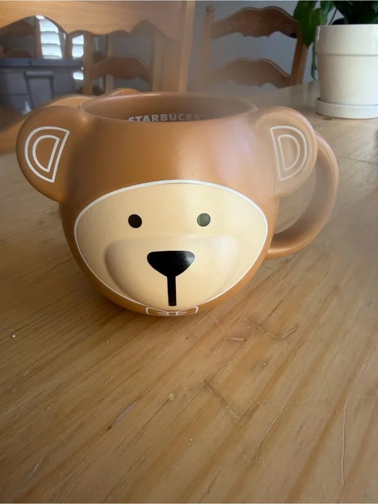 Starbucks Bear Face Ceramic Mug - Tan and Cream
