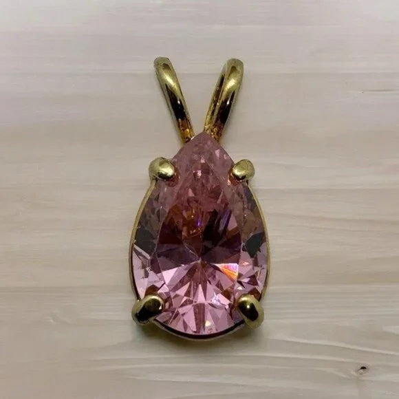 Vintage‎ Gold Tone Pink Ice Pendant Pear Shape Fashion
