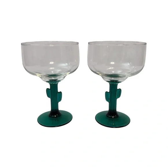 Libbey Cactus Margarita Glasses Set of‎ 2 Green Stem Southwestern Barware