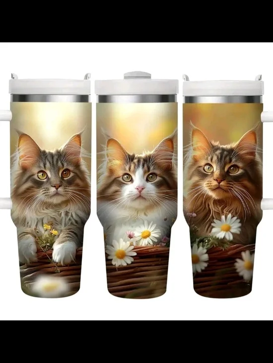 Maine Coon Cat Trio 40 Oz. Stainless Steel Tumbler - Brown Cat Print $38.00